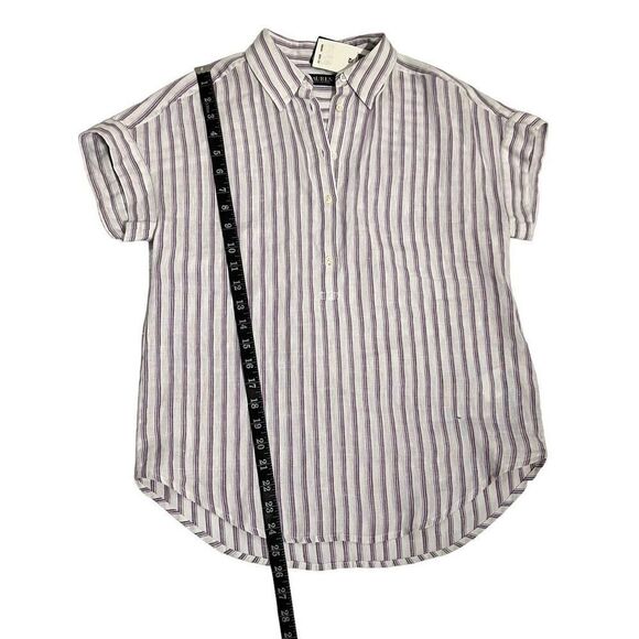Lauren Ralph Lauren New XSmall White & Lavender Striped Short Sleeve Blouse - Picture 10 of 13
